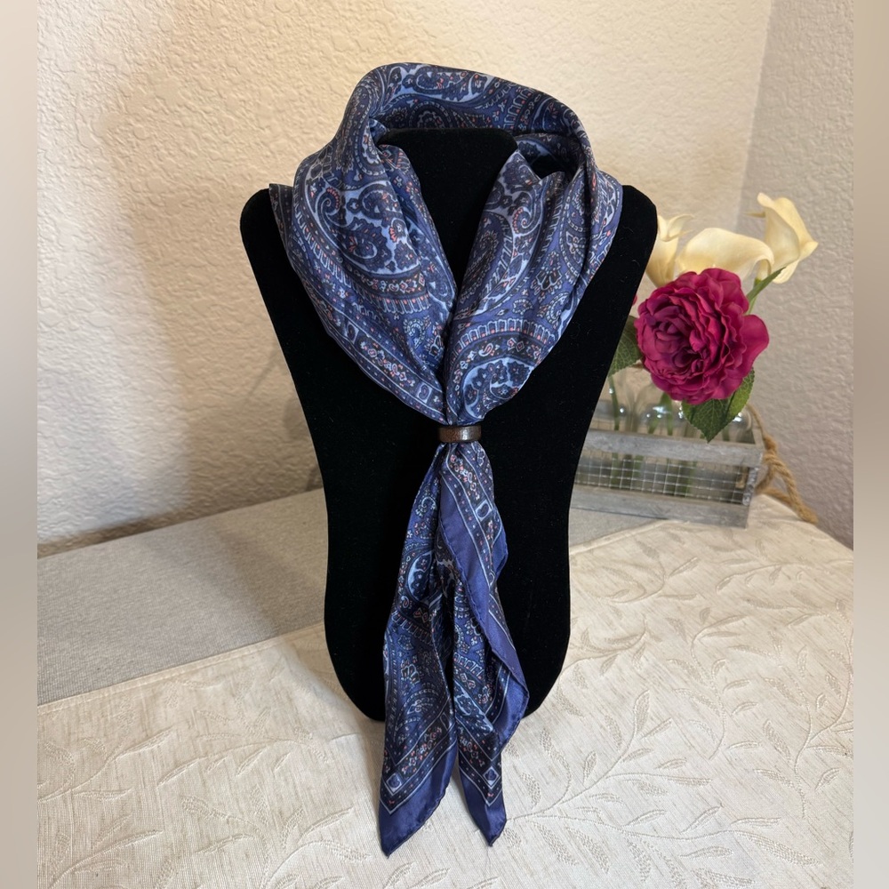 Vintage Saul S. Negreann Blue Paisley Scarf. 26"x26" Acetate. Ring not incl.